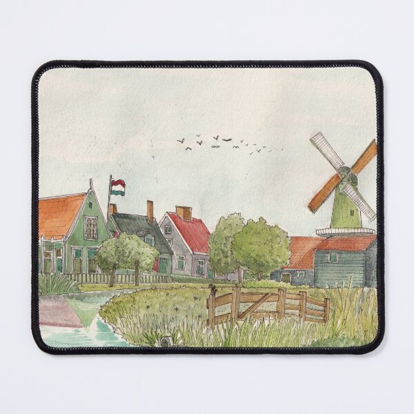 Item preview, Zaanse Schans Zaandam Netherlands Watercolor Ink Art designed and sold by Wall-Art-Sketch.