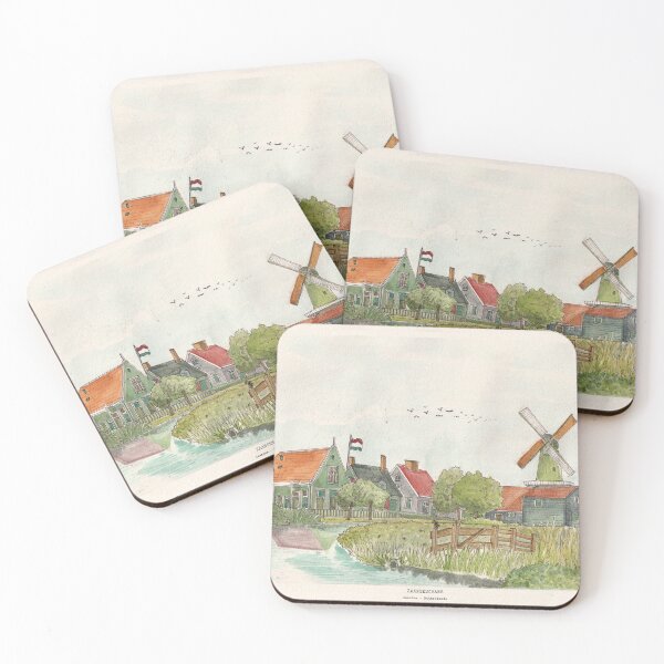 Item preview, Zaanse Schans Zaandam Netherlands Watercolor Ink Art designed and sold by Wall-Art-Sketch.