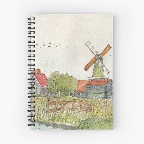 Item preview, Zaanse Schans Zaandam Netherlands Watercolor Ink Art designed and sold by Wall-Art-Sketch.