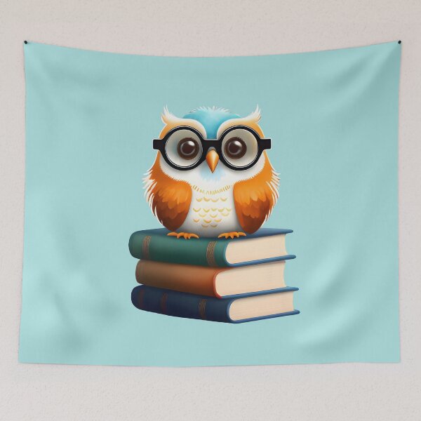 Item preview, Cute Nerdy Little Owl with Glasses Sitting on Books - Adorable Owl Design 1 designed and sold by Cawaiico.