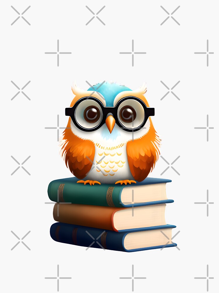 "Cute Nerdy Little Owl with Glasses Sitting on Books - Adorable Owl ...