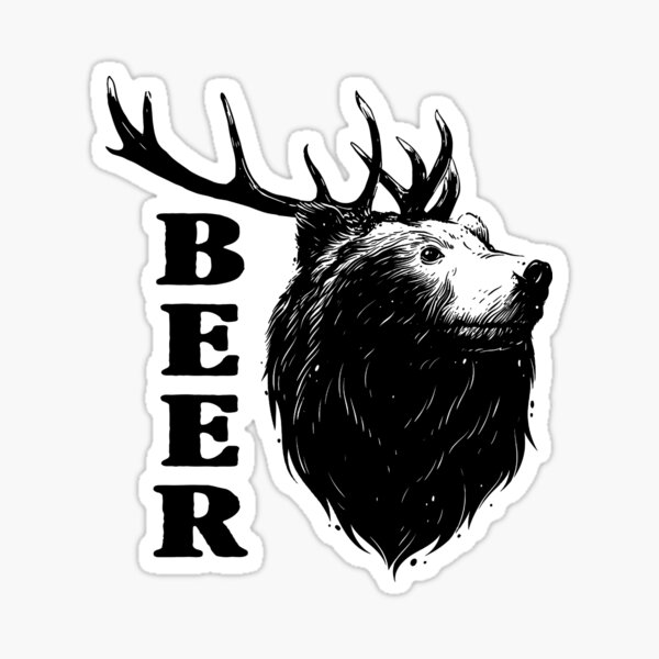 "BEER DEER Funny bear" Sticker by HEARTBEATS Redbubble