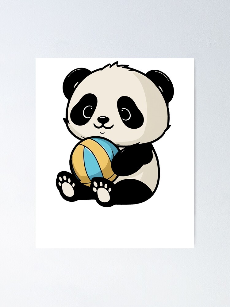 Cute Kawaii Baby Panda Holding A Volleyball
