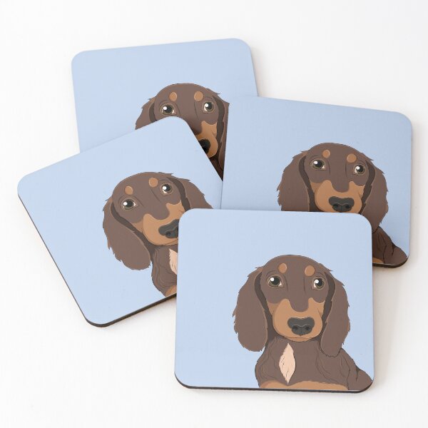 Item preview, Copy of Cute chocolate and tan long hair Dachshund - sausage dog, brown dog, miniature sausage dog, dapple dog, red dapple, chocolate dapple designed and sold by SoohieArt.