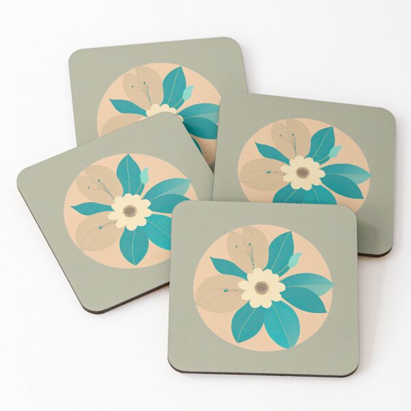 Item preview, Boho Minimalist Turquoise Leaves and Flowers designed and sold by BohoRhapsody.