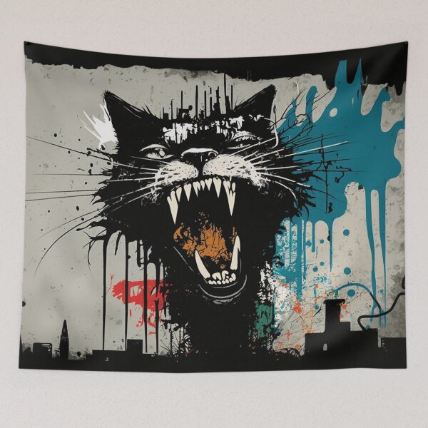 Item preview, Graffiti cat hissing colorful designed and sold by NxtGenArt.