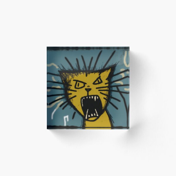 Item preview, Wack crazy cat hissing, yellow blue designed and sold by NxtGenArt.
