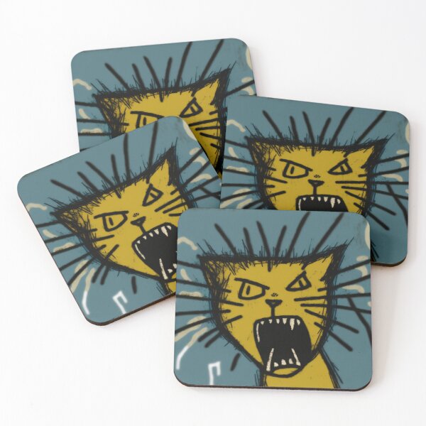 Item preview, Wack crazy cat hissing, yellow blue designed and sold by NxtGenArt.