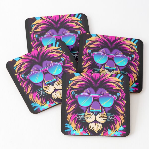Item preview, Colorful retro lion, 80's retrowave art, synthwave style, animal art, animals designed and sold by SnorbelDesign.