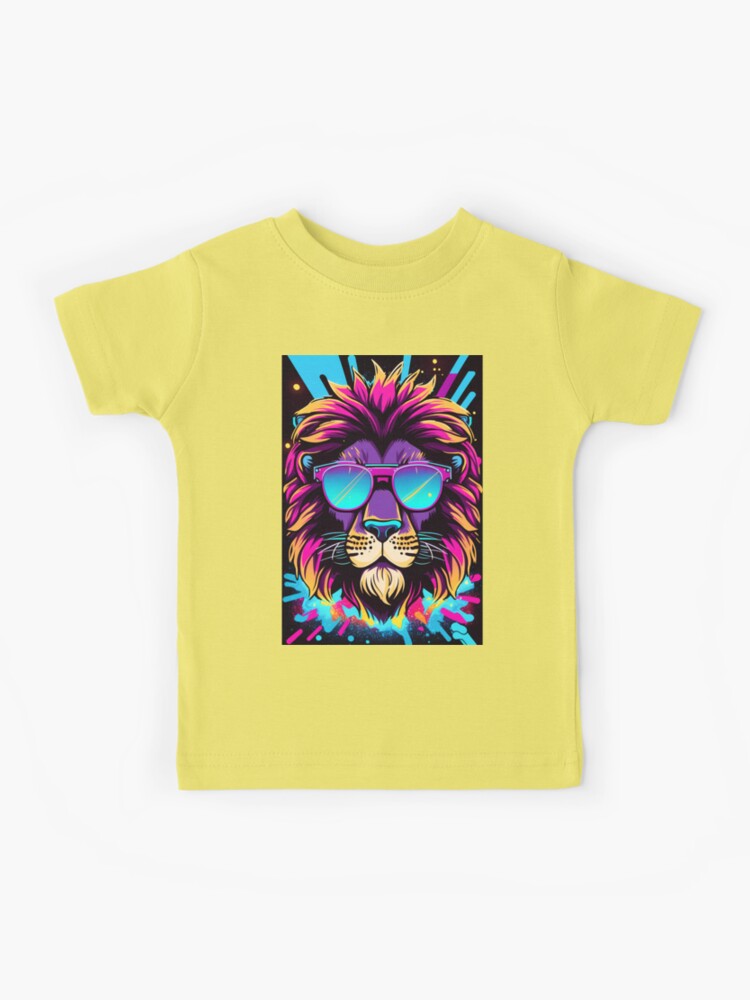 Colorful retro lion, 80's retrowave art, synthwave style
