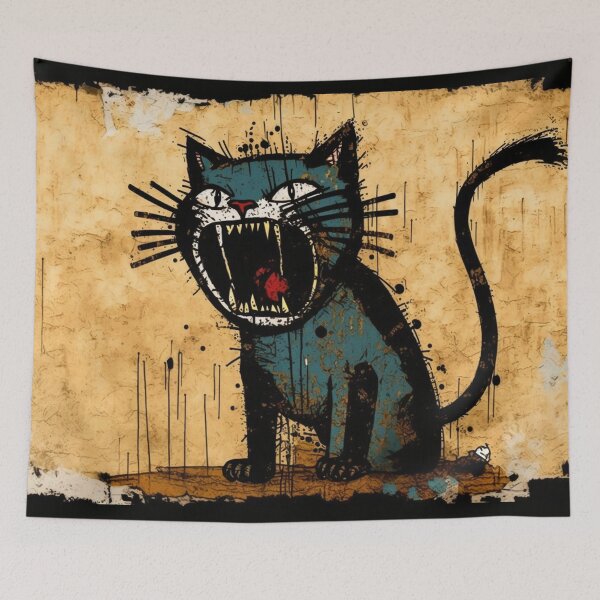 Item preview, Blue graffiti cat hissing designed and sold by NxtGenArt.