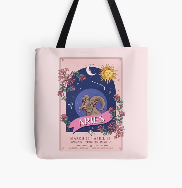 Aries Zodiac Flowers All Over Print Tote Bag