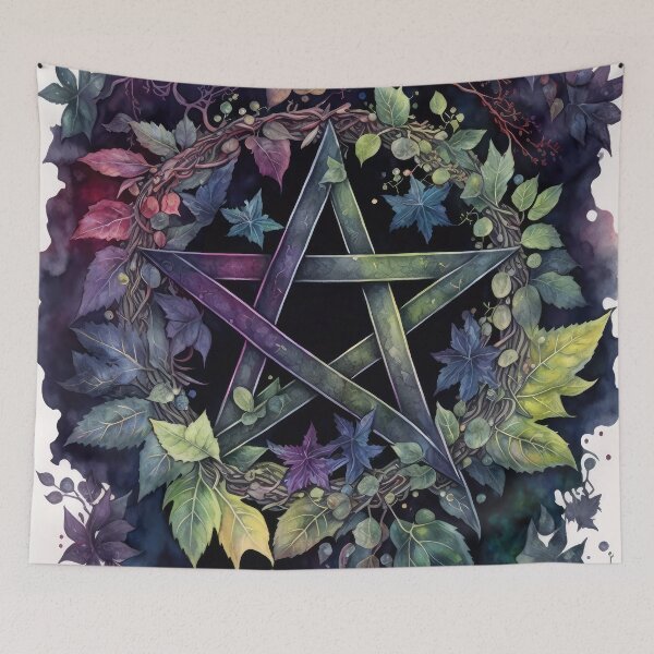 Item preview, Pagan Botanical Pentacle - Wiccan Gothic Colorful Pentagram designed and sold by MoonBohemian.