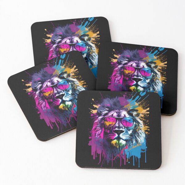 Item preview, Cool lion with sunglasses, 80's retrowave art, synthwave style, animal art, animals designed and sold by SnorbelDesign.