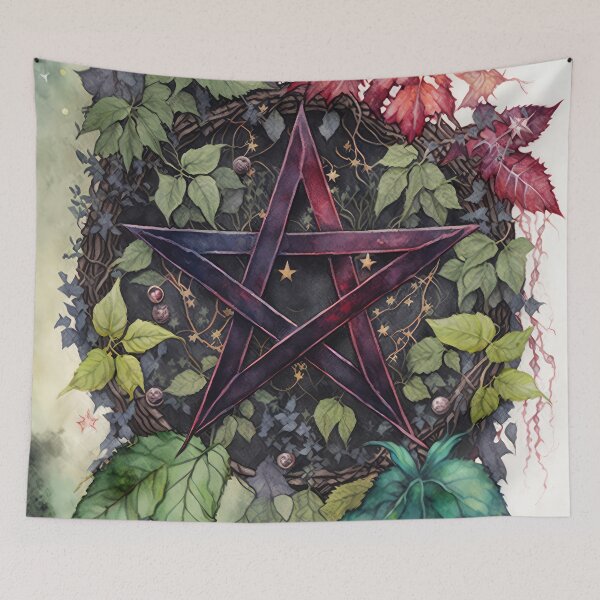 Item preview, Pagan Botanical Pentacle - Wiccan Gothic Colorful Pentagram designed and sold by MoonBohemian.