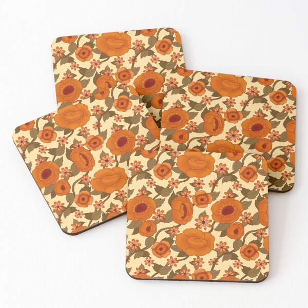 Item preview, Retro 70s Orange Cottagecore Floral Seamless Pattern designed and sold by Jenna Wing-Hu.