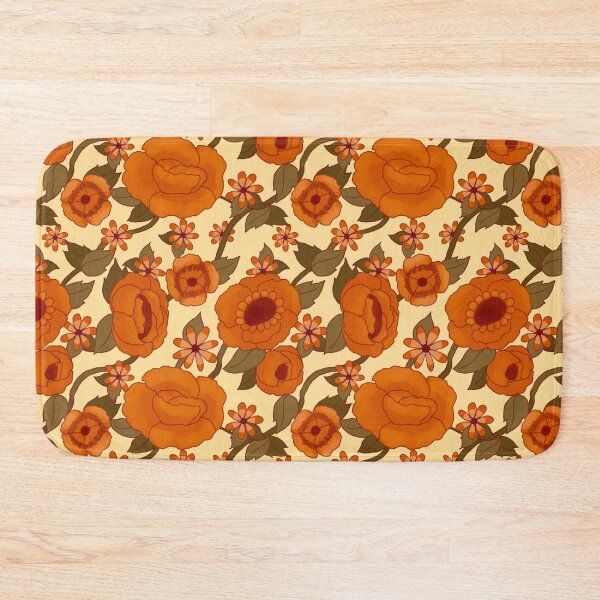 Item preview, Retro 70s Orange Cottagecore Floral Seamless Pattern designed and sold by Jenna Wing-Hu.