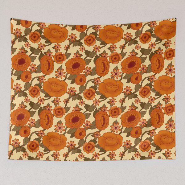 Item preview, Retro 70s Orange Cottagecore Floral Seamless Pattern designed and sold by Jenna Wing-Hu.