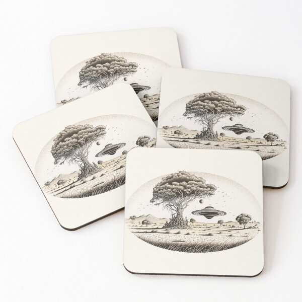Item preview, Tranquil Landscape with UFO Hovering in the Distance | Pen Art designed and sold by francodelgrando.