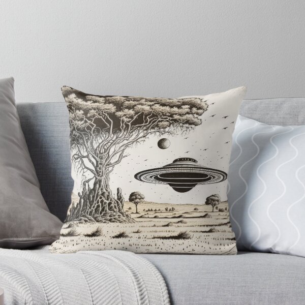 Item preview, Tranquil Landscape with UFO Hovering in the Distance | Pen Art designed and sold by francodelgrando.