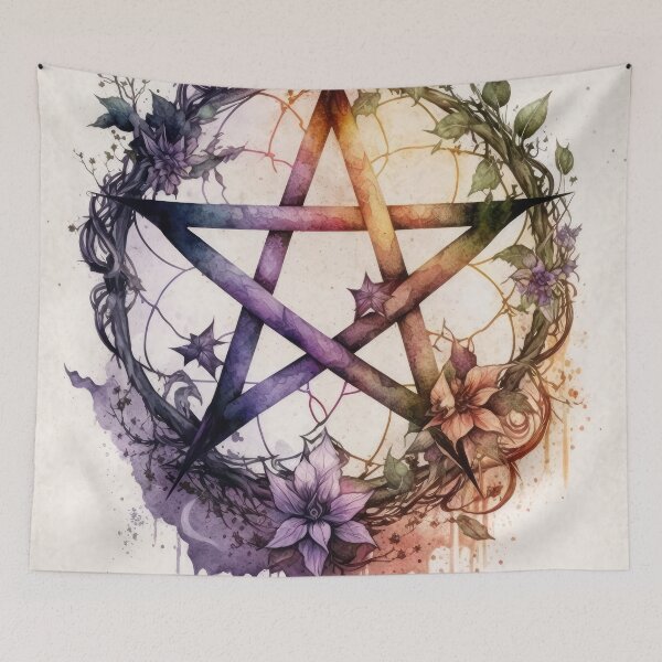 Item preview, Pagan Botanical Pentacle - Wiccan Gothic Colorful Pentagram designed and sold by MoonBohemian.