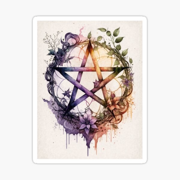Item preview, Pagan Botanical Pentacle - Wiccan Gothic Colorful Pentagram designed and sold by MoonBohemian.