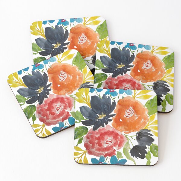 Artikelvorschau, Aquarellblumen in Orange und Marine entworfen und verkauft von JuniperWD.