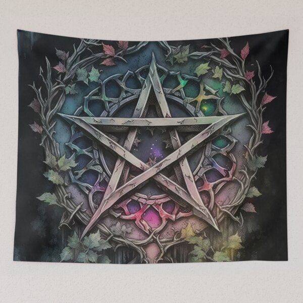 Item preview, Pagan Botanical Pentacle - Wiccan Gothic Colorful Pentagram designed and sold by MoonBohemian.