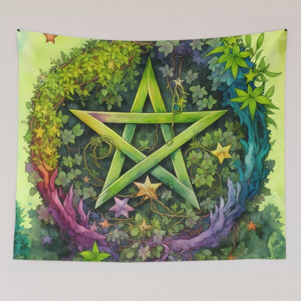 Item preview, Pagan Botanical Pentacle - Wiccan Gothic Colorful Pentagram designed and sold by MoonBohemian.