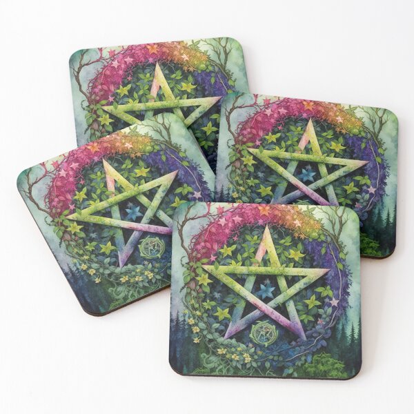 Item preview, Pagan Botanical Pentacle - Wiccan Gothic Colorful Pentagram designed and sold by MoonBohemian.