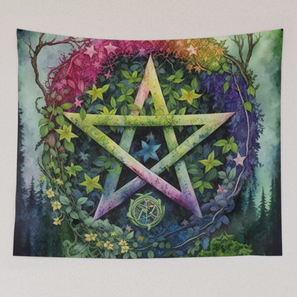 Item preview, Pagan Botanical Pentacle - Wiccan Gothic Colorful Pentagram designed and sold by MoonBohemian.