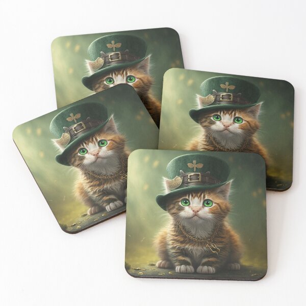 Item preview, St patriks day cat gold green hat designed and sold by NxtGenArt.