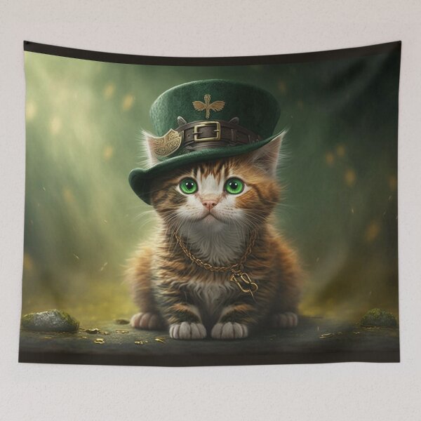 Item preview, St patriks day cat gold green hat designed and sold by NxtGenArt.