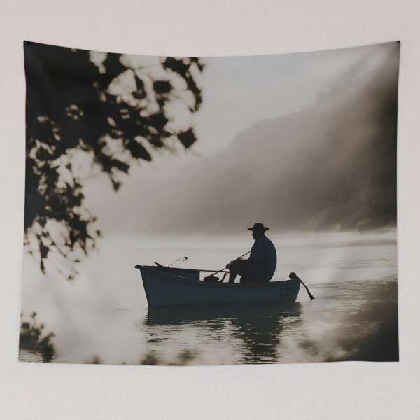 Item preview, Sepia style fisherman in a rowboat designed and sold by RK - Shop.