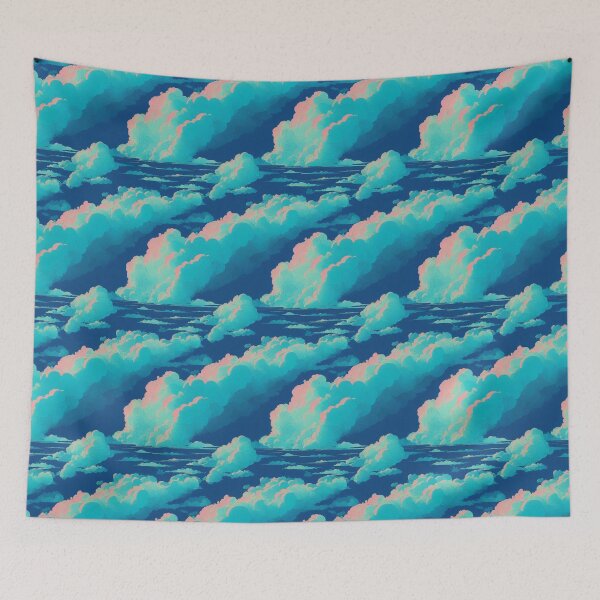 Item preview, Retrowave Cloudy Sky in Blue and Pink - Online Cyberpunk Vector Landscape designed and sold by Fine Prints.
