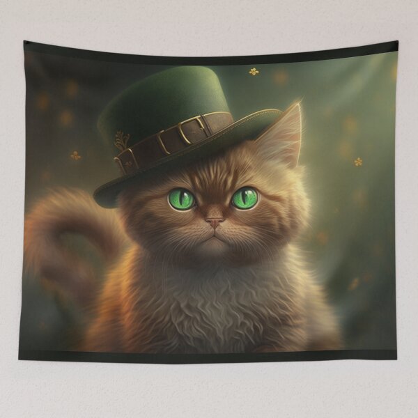 Item preview, Orange st patricks day cat wearing green hat designed and sold by NxtGenArt.