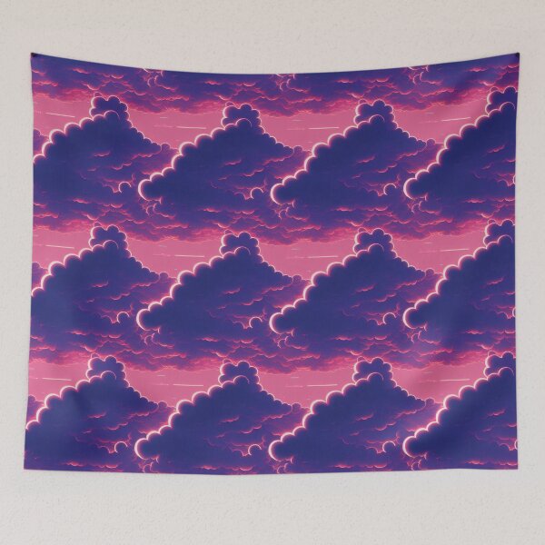 Item preview, Retrowave Cloudy Sky in Purple and Pink - Online Cyberpunk Vector Landscape designed and sold by Fine Prints.