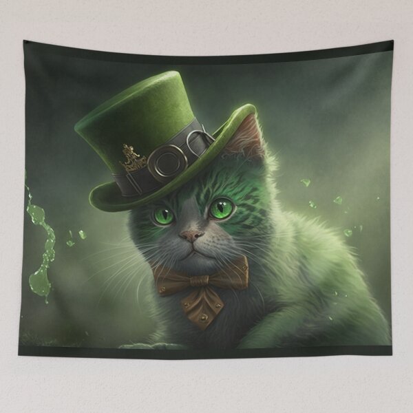 Item preview, Shamrock kitty cat with green hat and bowtie designed and sold by NxtGenArt.