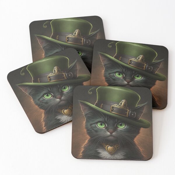 Item preview, St patricks day cat with green intense eyes and green hat designed and sold by NxtGenArt.
