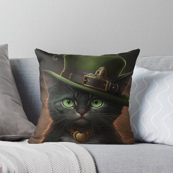 Item preview, St patricks day cat with green intense eyes and green hat designed and sold by NxtGenArt.