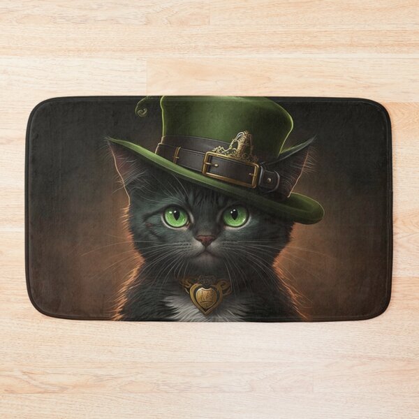 Item preview, St patricks day cat with green intense eyes and green hat designed and sold by NxtGenArt.