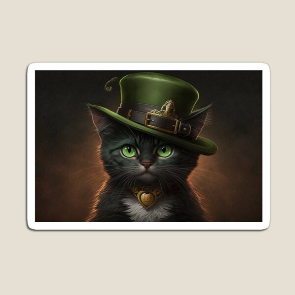 Item preview, St patricks day cat with green intense eyes and green hat designed and sold by NxtGenArt.