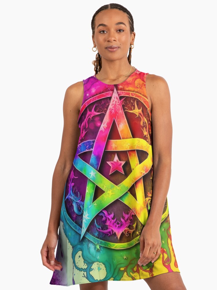 Pagan Rainbow Goth Pentacle - Wiccan Colorful Pentagram" A-Line Dress for  Sale by MoonBohemian | Redbubble