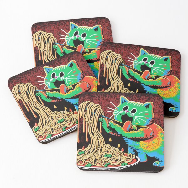 Item preview, Colorful cat eating spaghetti designed and sold by NxtGenArt.