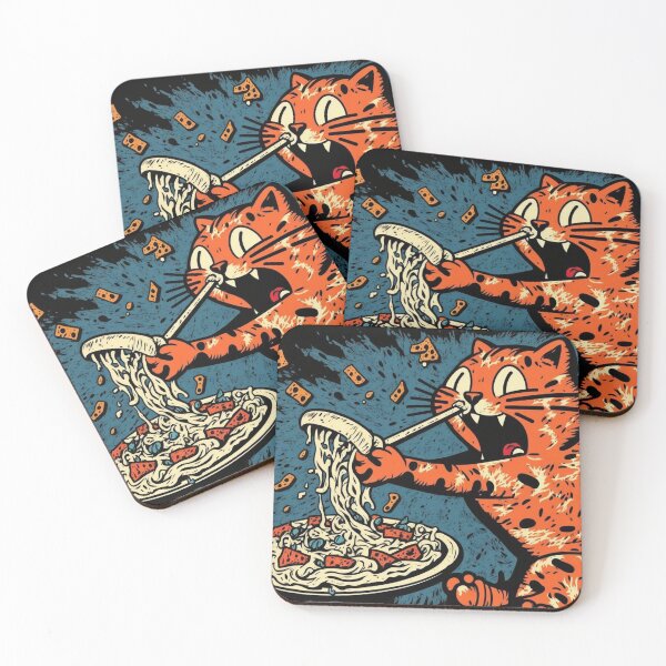 Item preview, Cat eating spaghetti, orange blue background CRAZY designed and sold by NxtGenArt.