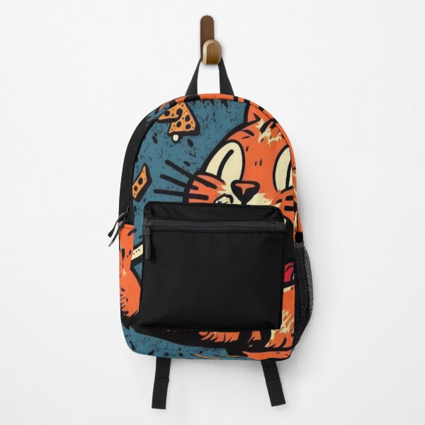 Item preview, Cat eating spaghetti, orange blue background CRAZY designed and sold by NxtGenArt.