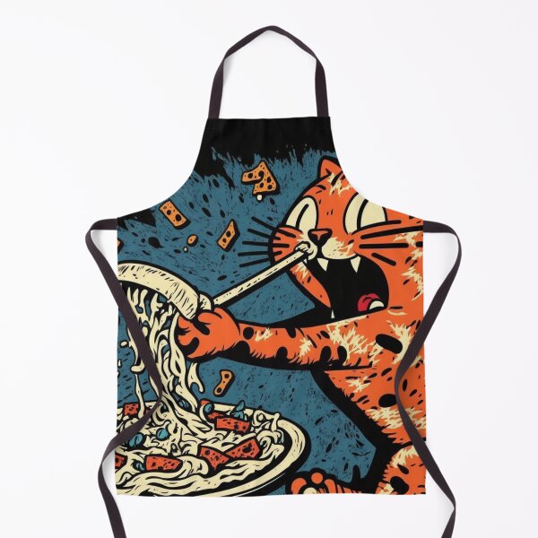 Item preview, Cat eating spaghetti, orange blue background CRAZY designed and sold by NxtGenArt.