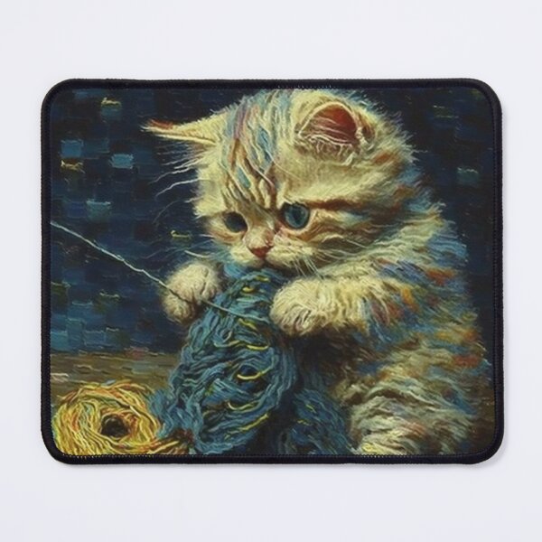 Item preview, Kitten making mess of yarn Vincent van Gogh style designed and sold by BobbyBott.