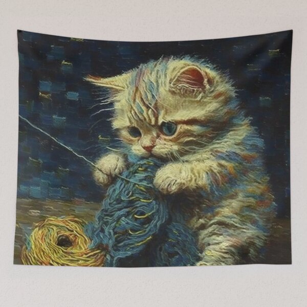 Item preview, Kitten making mess of yarn Vincent van Gogh style designed and sold by BobbyBott.