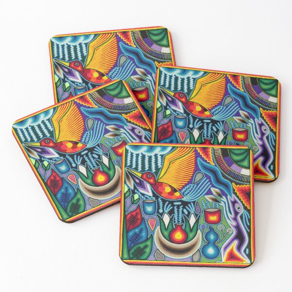 Item preview, Shaman and humming bird - Huichol painting Mexican Wixarika designed and sold by aramara-huichol.
